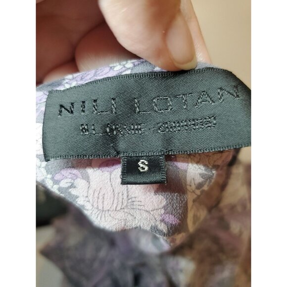 Nili Lotan Acaidia Blouse Women Small 100% Silk Purple Paisley Sheer Top Boho - Picture 15 of 16